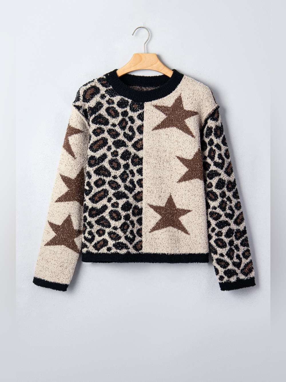Leopard Star Pattern Round Neck Long Sleeve Shift Sweater - Picture 9 of 15